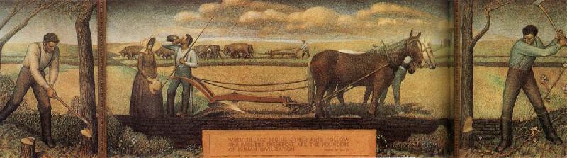 A short break from pasture work, Grant Wood